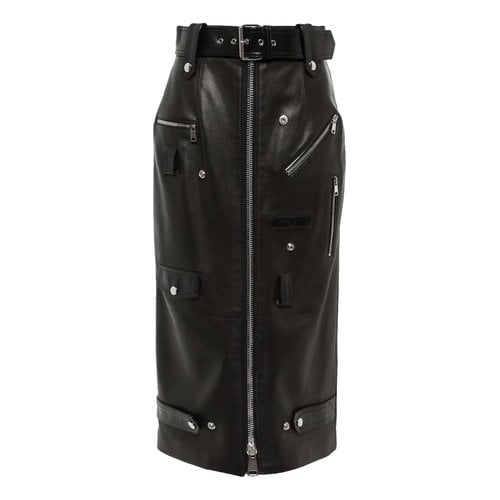 Pre-owned Alexander Mcqueen Leather Mid-length Skirt In Black