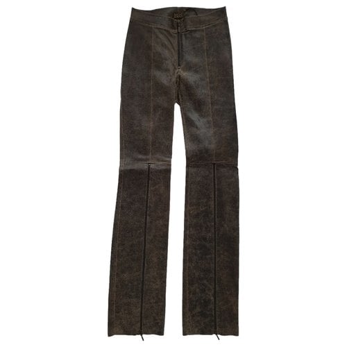 Pre-owned Plein Sud Leather Slim Pants In Brown