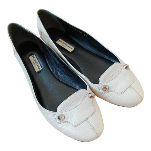 Pre-owned Balenciaga Leather Ballet Flats In White