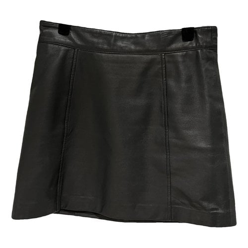 Pre-owned Reiss Leather Mini Skirt In Black