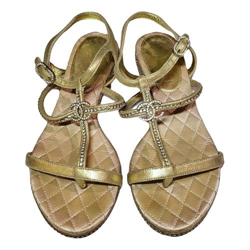 Pre-owned Chanel Leather Sandal In Gold