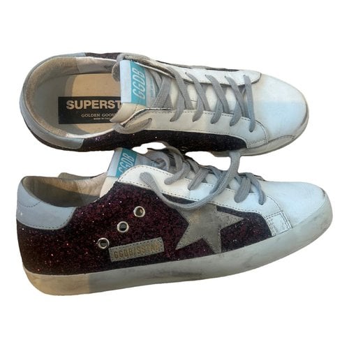 Pre-owned Golden Goose Superstar Glitter Trainers In Burgundy