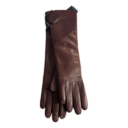 Pre-owned Max Mara Leather Long Gloves In Burgundy