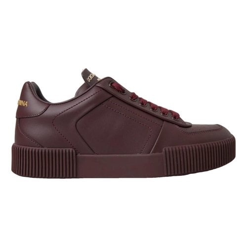 Pre-owned Dolce & Gabbana Leather Trainers In Burgundy