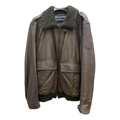 Pre-owned Tommy Hilfiger Leather Jacket In Brown