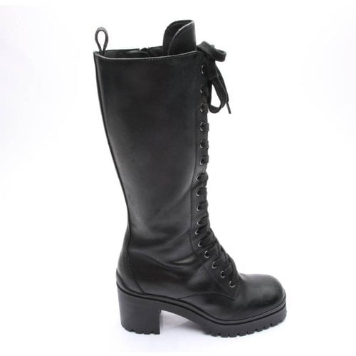 Pre-owned Miu Miu Leather Boots In Black