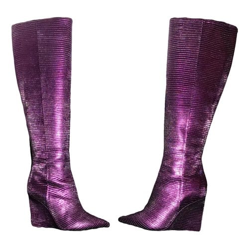 Pre-owned Just Cavalli Patent Leather Riding Boots In Purple