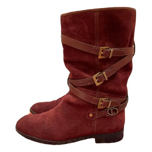 Pre-owned Dior Biker Boots In Burgundy