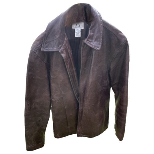 Pre-owned Armani Exchange Leather Coat In Burgundy
