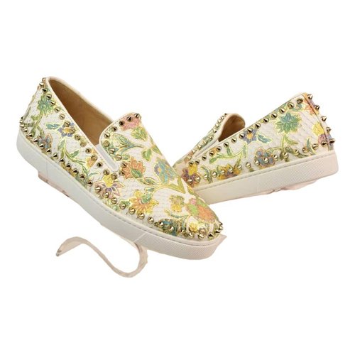 Pre-owned Christian Louboutin Python Flats In White