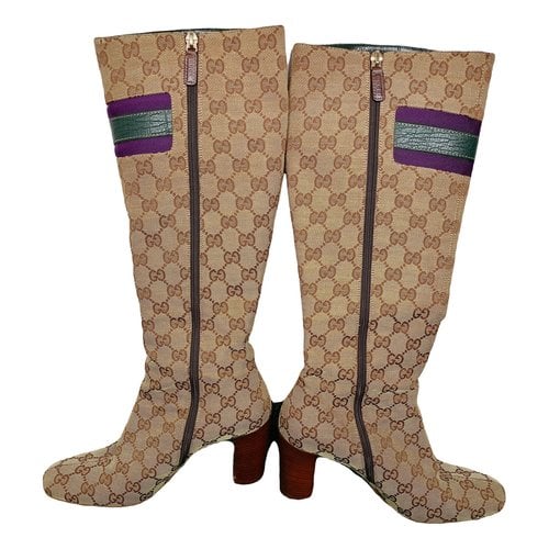 Pre-owned Gucci Cloth Western Boots In Brown