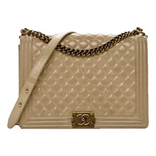 Pre-owned Chanel Boy Leather Crossbody Bag In Beige