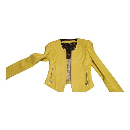 Pre-owned Philipp Plein Leather Biker Jacket In Yellow