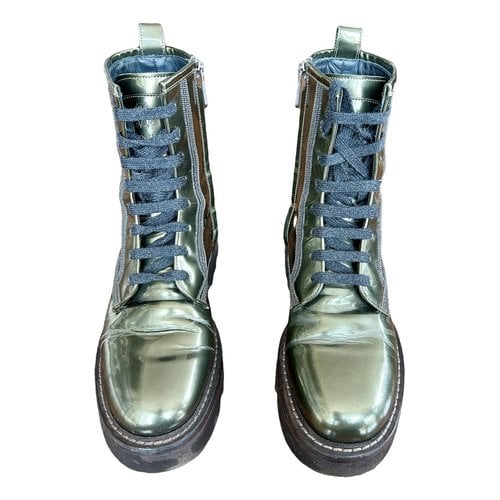 Pre-owned Brunello Cucinelli Leather Biker Boots In Green