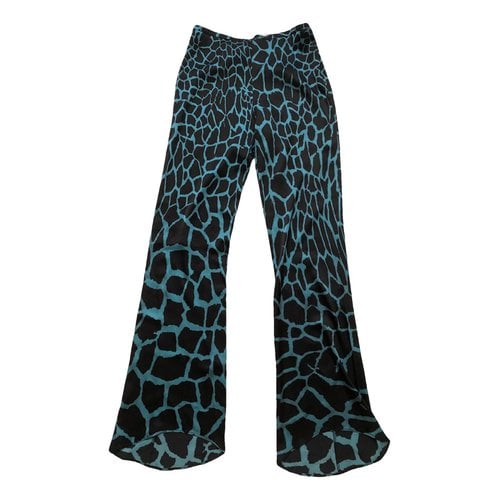 Pre-owned Roberto Cavalli Silk Straight Pants In Blue