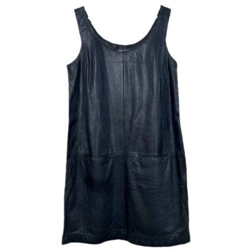 Pre-owned Vince Leather Mid-length Dress In Anthracite
