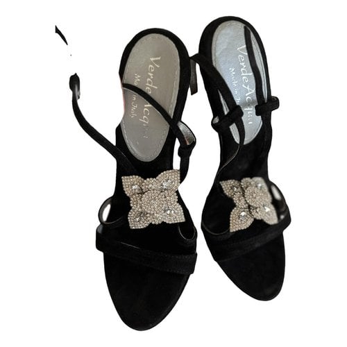Pre-owned Acquaverde Velvet Sandals In Black