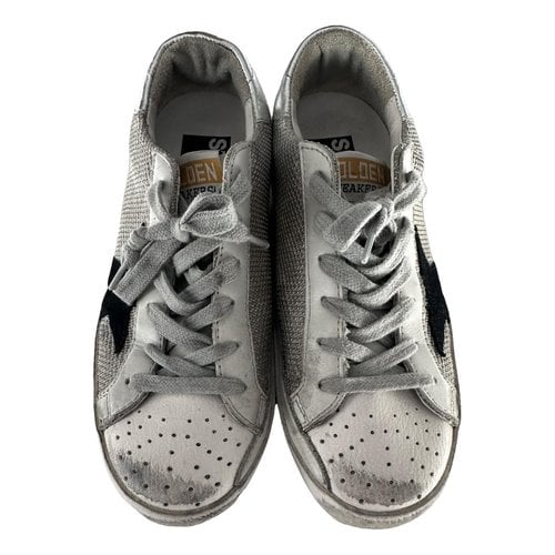Pre-owned Golden Goose Superstar Leather Trainers In Silver