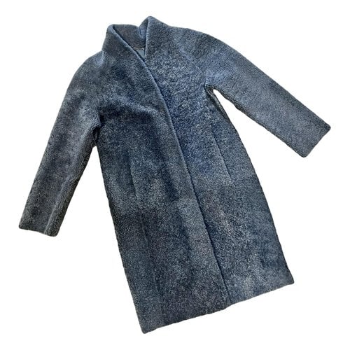 Pre-owned Akris Punto Shearling Coat In Navy
