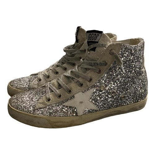 Pre-owned Golden Goose Francy Glitter Trainers In Silver