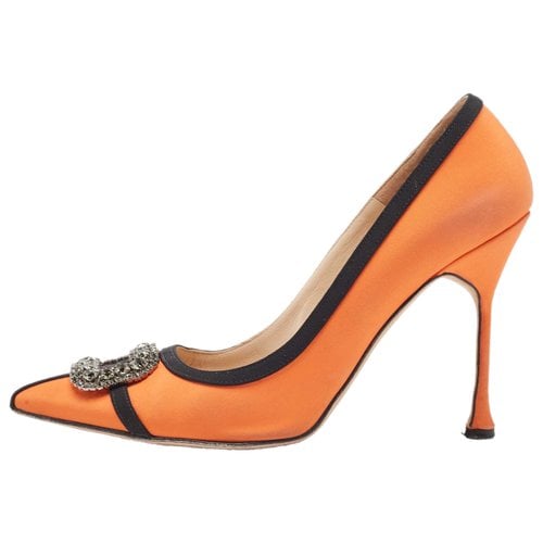 Pre-owned Manolo Blahnik Cloth Heels In Orange