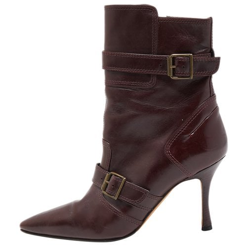 Pre-owned Manolo Blahnik Leather Boots In Burgundy