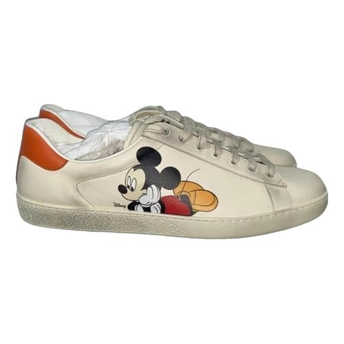 Pre-owned Disney X Gucci Leather Trainers In White