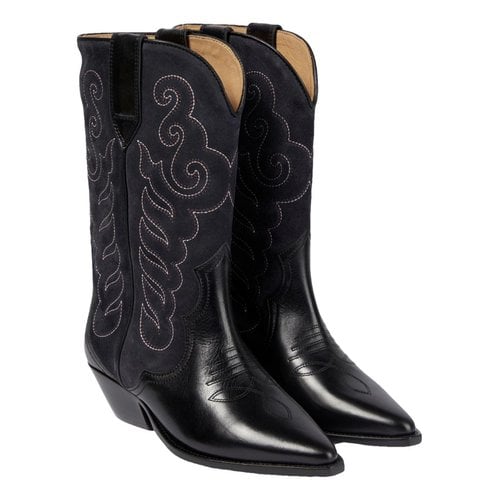 Pre-owned Isabel Marant Duerto Leather Western Boots In Black