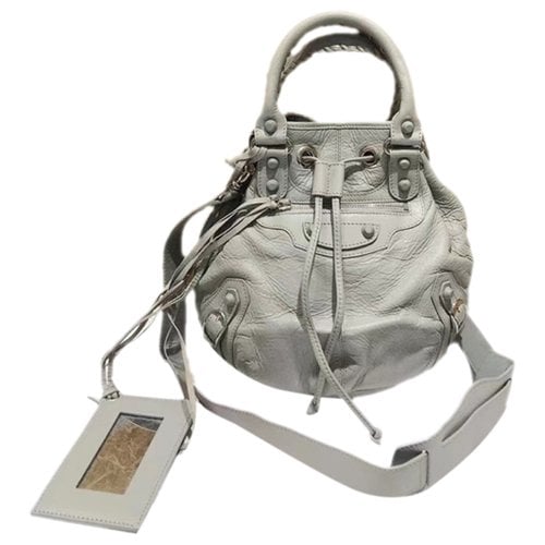 Pre-owned Balenciaga Pompon Leather Handbag In Grey