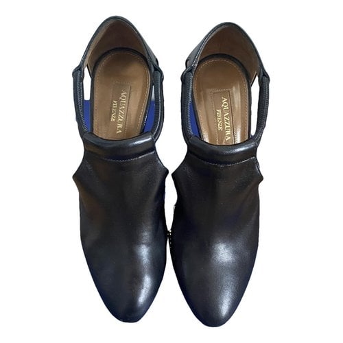 Pre-owned Aquazzura Leather Heels In Black