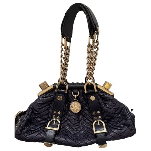 Pre-owned Versace La Medusa Leather Handbag In Purple