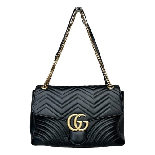 Pre-owned Gucci Gg Marmont Flap Leather Crossbody Bag In Black