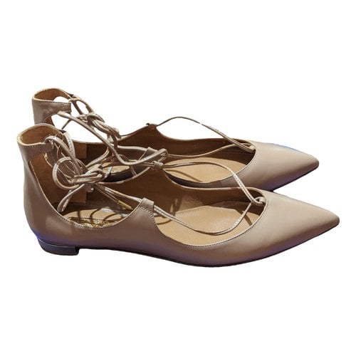 Pre-owned Aquazzura Christy Leather Ballet Flats In Beige