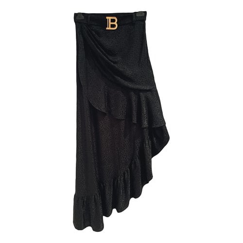 Pre-owned Balmain Silk Maxi Skirt In Black