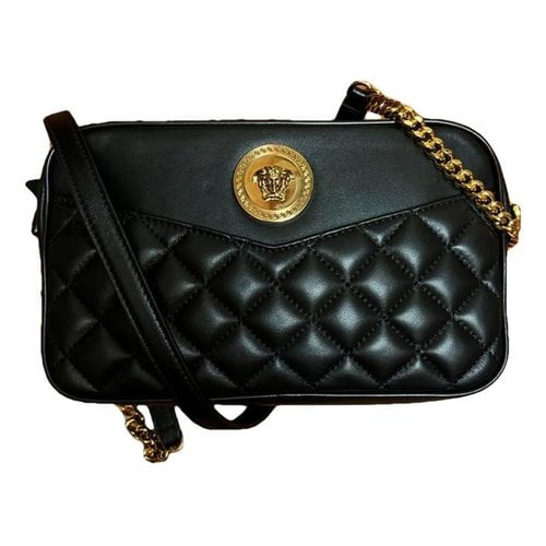 Pre-owned Versace La Medusa Leather Crossbody Bag In Black