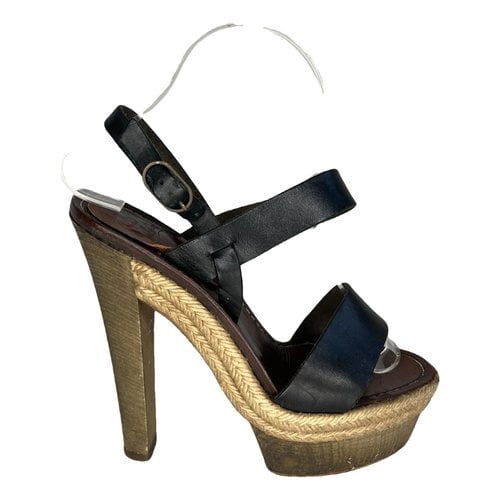 Pre-owned Christian Louboutin Leather Sandal In Black