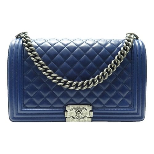 Pre-owned Chanel Boy Leather Crossbody Bag In Navy