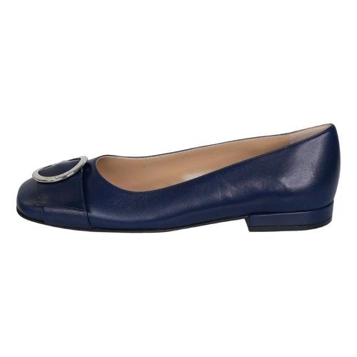Pre-owned Sergio Rossi Leather Flats In Navy