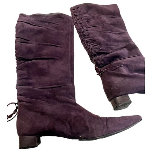 Pre-owned Gucci Leather Boots In Purple
