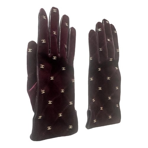 Pre-owned Chanel Velvet Gloves In Burgundy