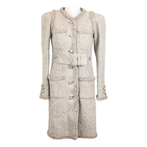 Pre-owned Chanel Tweed Coat In Beige