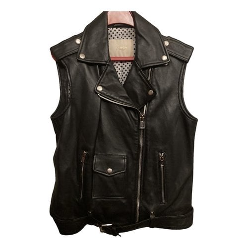 Pre-owned Maje Leather Jacket In Black