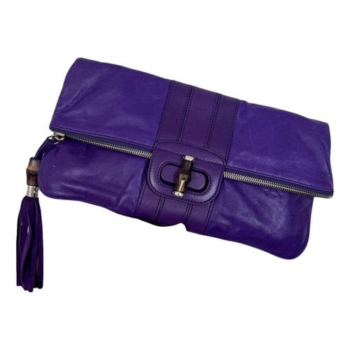 Pre-owned Gucci Bamboo Leather Clutch Bag In Purple