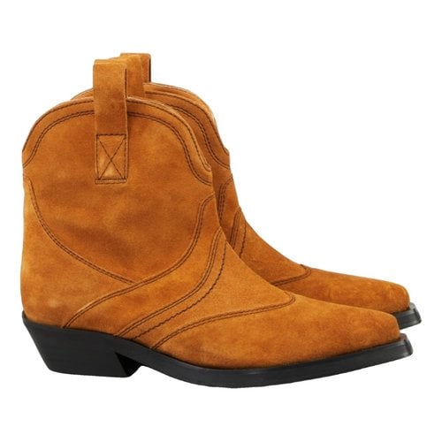 Pre-owned Ganni Western Boots In Camel