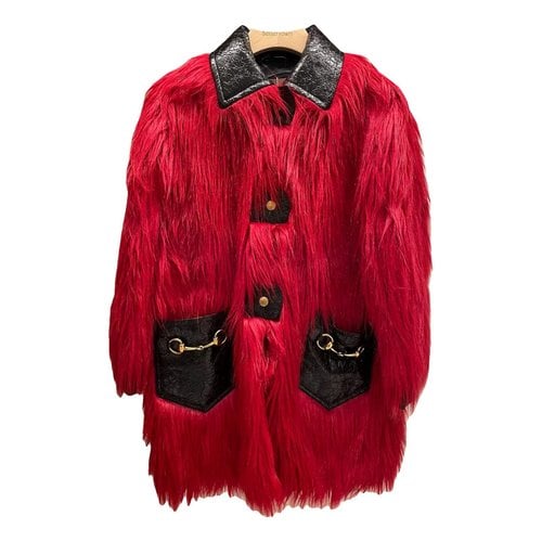 Pre-owned Gucci Faux Fur Coat In Red