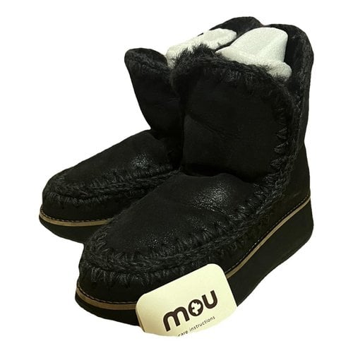 Pre-owned Mou Faux Fur Snow Boots In Black