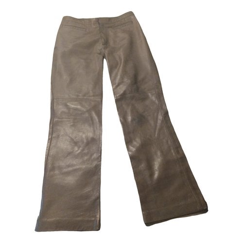 Pre-owned Agnès B. Leather Straight Pants In Brown
