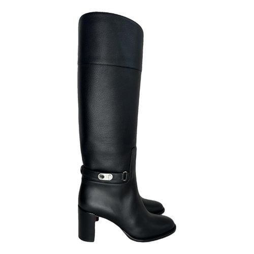 Pre-owned Christian Louboutin Leather Riding Boots In Black