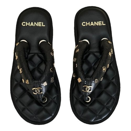 Pre-owned Chanel Leather Sandal In Black