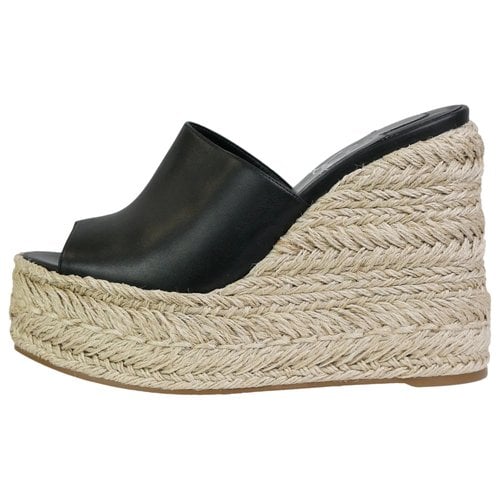 Pre-owned Christian Louboutin Leather Espadrilles In Black